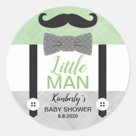 Sticker Rond Petit homme moustache vert gris garçon baby shower