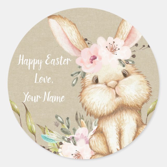 Sticker Rond Petit Lapin Joyeux Pâques Personnalisé (Devant)
