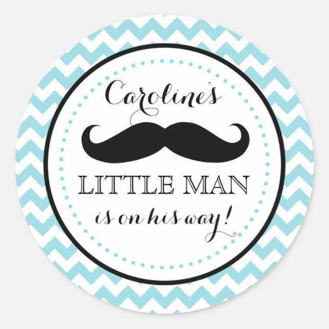 Sticker Rond Petit Lil' Man Mustache Boy Baby shower Favoriser (Devant)