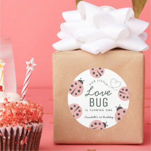 Sticker Rond Petit Love Bug Ladybug Rose Anniversaire