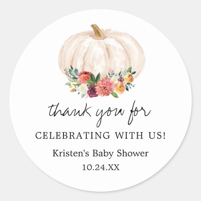 Sticker Rond Petit Merci de Baby shower Citrouille (Devant)