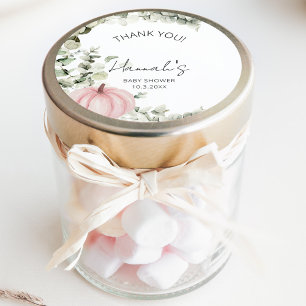 Sticker Rond Petit Merci de Baby shower rose Citrouille préféré