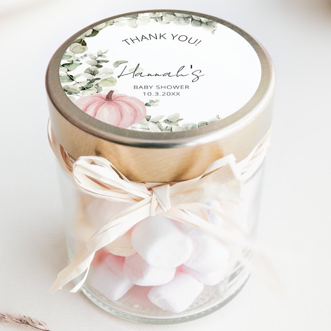 Sticker Rond Petit Merci de Baby shower rose Citrouille préféré (Créateur téléchargé)