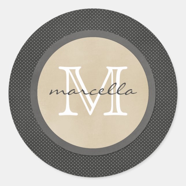 Sticker Rond Petit monogramme Pois noir (Devant)