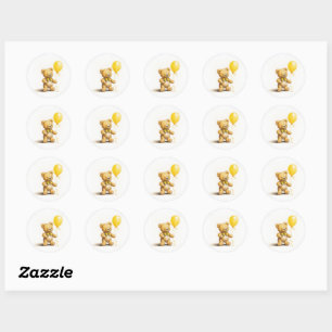 Sticker Rond Petit Ours avec Ballotte, Mignonne Ours En Conflit