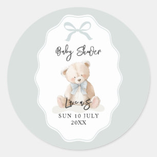 Sticker Rond Petit Ours Bleu à peine attendre Baby Shower