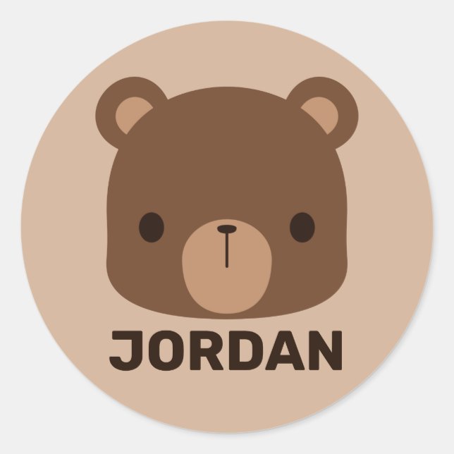 Sticker Rond Petit ours Brown mignon avec nom personnalisé (Devant)