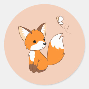 Sticker Rond Petit papillon de observation mignon de Fox sur la