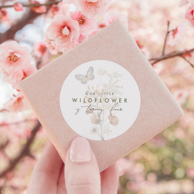 Sticker Rond Petit papillon Fleur sauvage Fleurs Filles Favoris (Créateur téléchargé)