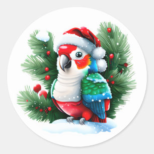Sticker Rond Petit perroquet de Noël