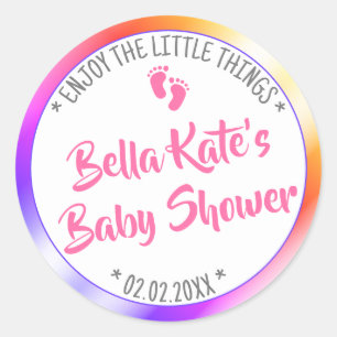 Sticker Rond Petit Pieds colorés Baby shower arc-en-ciel Favori