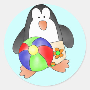 Sticker Rond Petit pingouin à la plage Tshirts et cadeaux