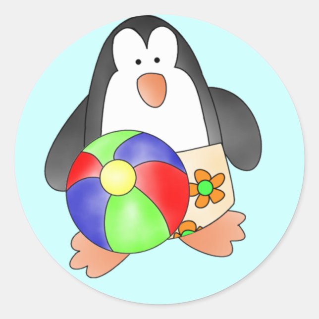 Sticker Rond Petit pingouin à la plage Tshirts et cadeaux (Devant)