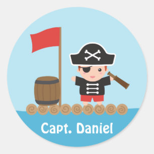 Sticker Rond Petit Pirate Capitaine Ocean Raft Boy