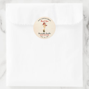 Sticker Rond Petit pompier Baby shower rouge Merci