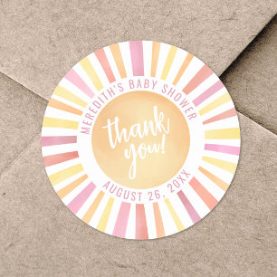 Sticker Rond Petit Rayon De Soleil Rose Bébé Rose
