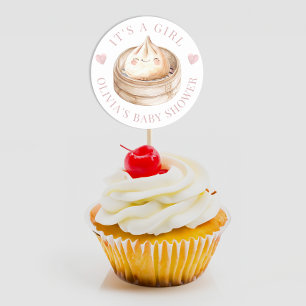 Sticker Rond Petit rose à la botte C’est une fille Baby shower 