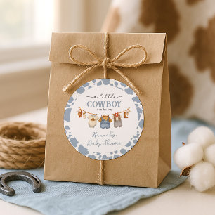 Sticker Rond Petit Shower de Bébé Cow-Boy Western