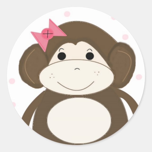 Sticker Rond Petit singe à poil rose (Devant)