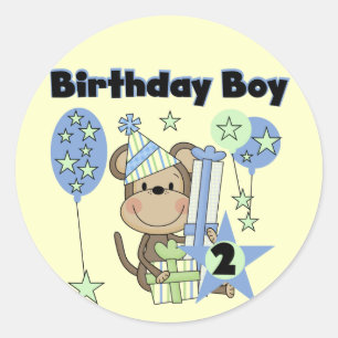 Sticker Rond Petit Singe Avec Cadeaux T-shirts 2e Anniversaire