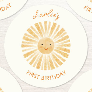 Sticker Rond Petit soleil premier anniversaire Personnalisé
