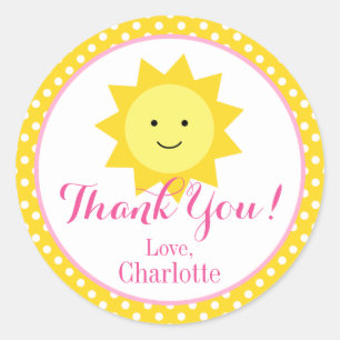Sticker Rond Petit Soleil rose Jaune Anniversaire Petit Faveur