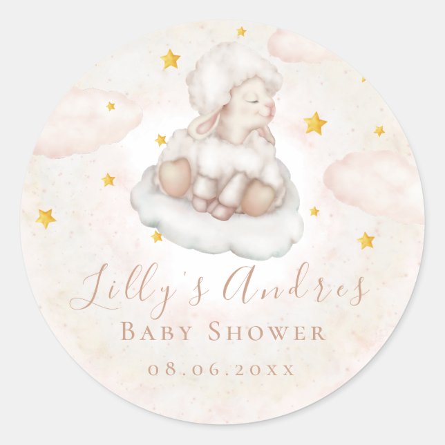 Sticker Rond Petite agneau à mouton Dreamstars Baby shower (Devant)