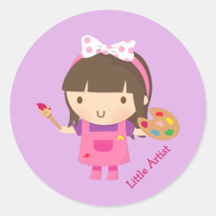 Sticker Rond Petite artiste peintre au travail