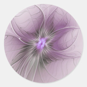 Sticker Rond Petite Beauté Fleur d'Art Fractal Moderne Mauve Gr