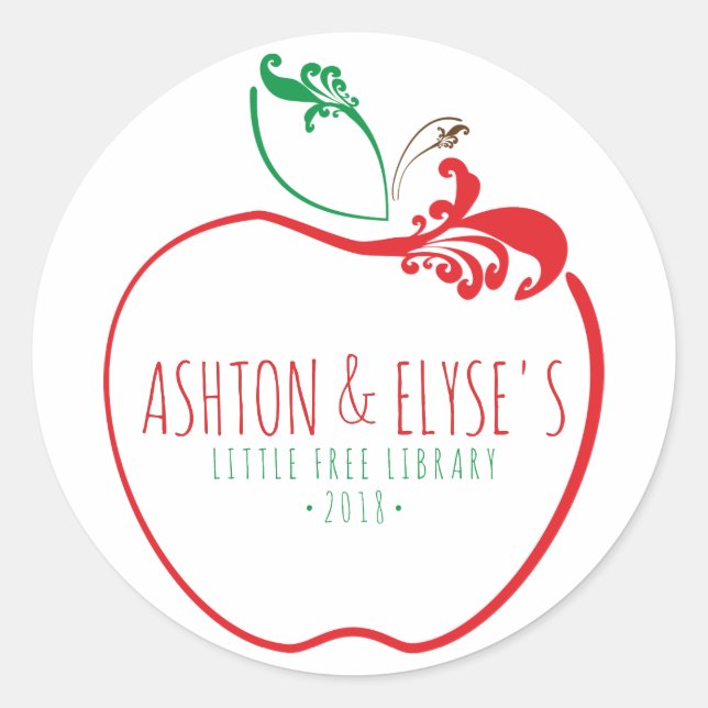 Sticker Rond petite bibliothèque libre fleurit timbre pomme (Devant)