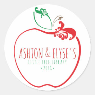 Sticker Rond petite bibliothèque libre fleurit timbre pomme