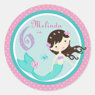 Sticker Rond Petite brune 6 d'autocollant de sirène