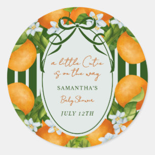 Sticker Rond Petite Coquine Oranges Rayées Baby Shower