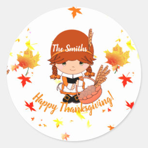 Sticker Rond Petite coutume de thanksgiving de pèlerin