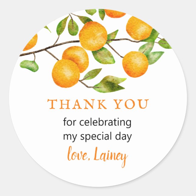 Sticker Rond Petite Cutie Orange fête d'anniversaire Favoriser (Devant)