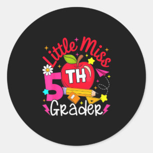 Sticker Rond Petite élève de 5e rentrée scolaire fille étudiant