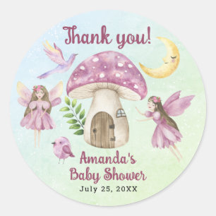 Sticker Rond Petite Fée Baby Shower Fantaisiste Merci