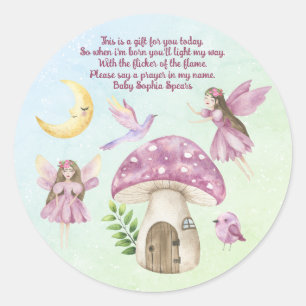 Sticker Rond Petite Fée Prière de Baby Shower Fantaisiste