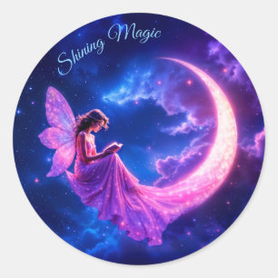 Sticker Rond Petite fée rose imaginaire parties scintillant lun
