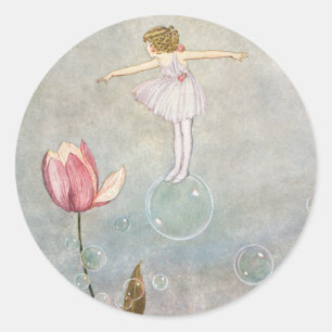 Sticker Rond Petite fée sur une bulle