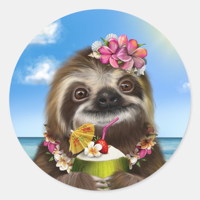 Sticker Rond Petite fentes moelleuse avec un cocktail de coco (Devant)