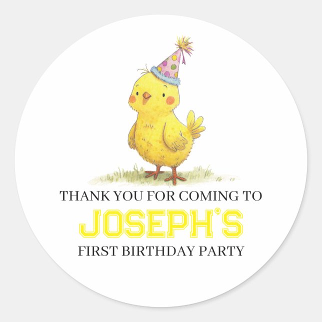 Sticker Rond Petite ferme de poussins Anniversaire poulet (Devant)