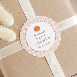 Sticker Rond Petite Fête de Bébé Citrouille Automne Gingham Neu