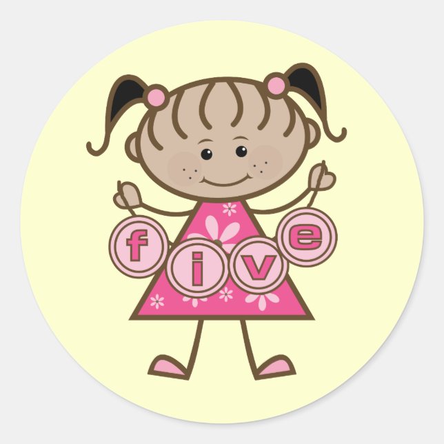 Sticker Rond Petite fille 5e anniversaire Tshirts et cadeaux (Devant)