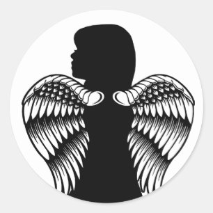 Sticker Rond Petite fille ange Silhouette Imaginaire art