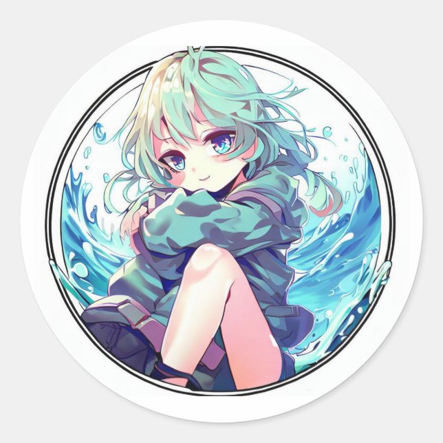 Sticker Rond Petite fille Anime (Devant)