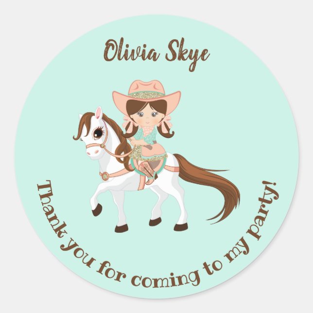 Sticker Rond Petite fille au cheval Filles Anniversaire (Devant)