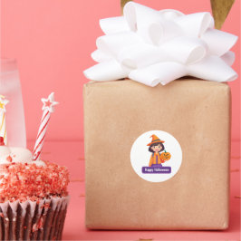 Sticker Rond Petite fille Citrouille Trick ou traitement