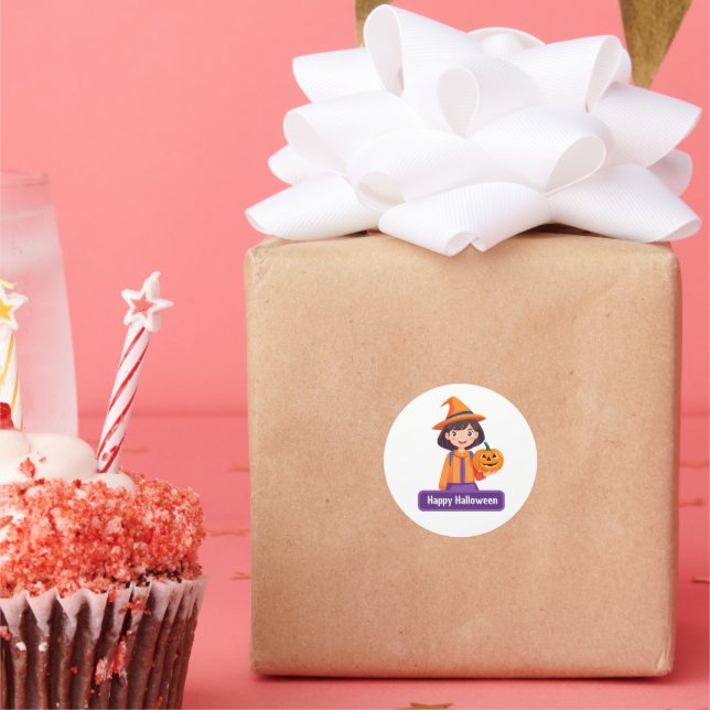 Sticker Rond Petite fille Citrouille Trick ou traitement (Fête)