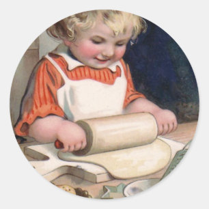 Sticker Rond Petite Fille Cuisinière Cookies